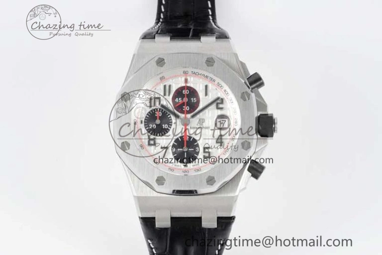 Royal Oak Offshore 42mm SS APF 1:1 Best Edition White Black Dial on Black Leather Strap A7750