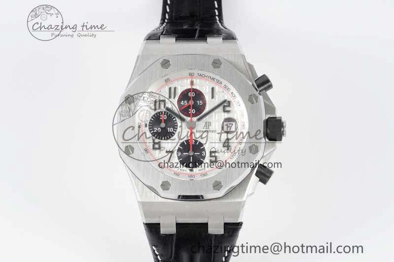 Royal Oak Offshore 42mm SS APF 1:1 Best Edition White Black Dial on Black Leather Strap A7750