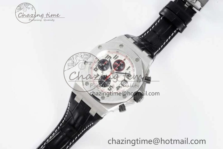 Royal Oak Offshore 42mm SS APF 1:1 Best Edition White Black Dial on Black Leather Strap A7750