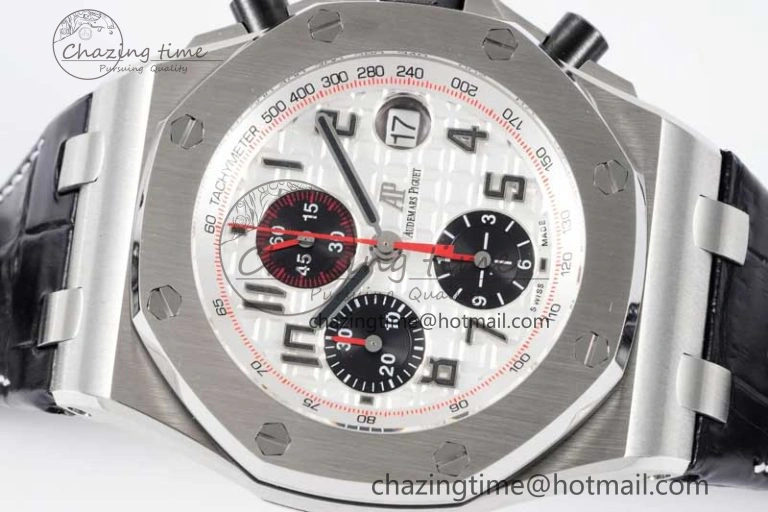 Royal Oak Offshore 42mm SS APF 1:1 Best Edition White Black Dial on Black Leather Strap A7750