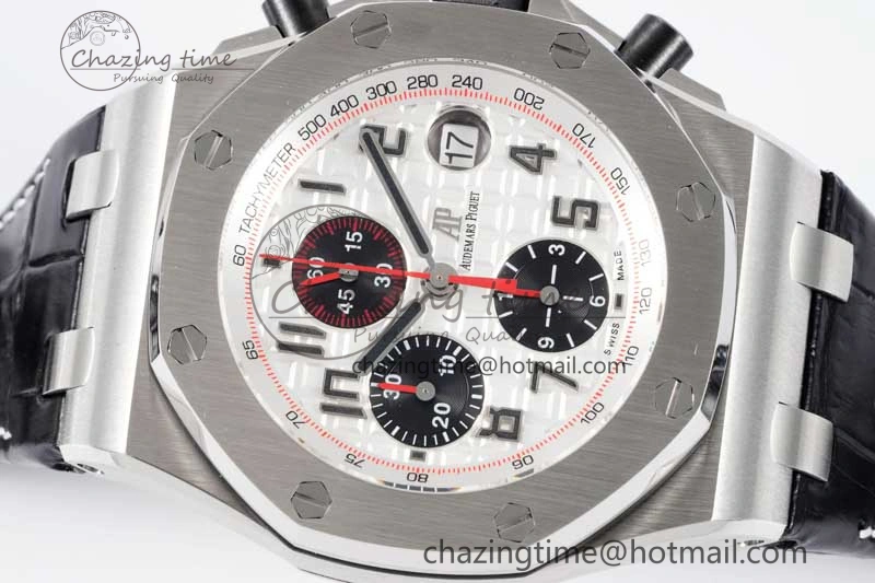 Royal Oak Offshore 42mm SS APF 1:1 Best Edition White Black Dial on Black Leather Strap A7750