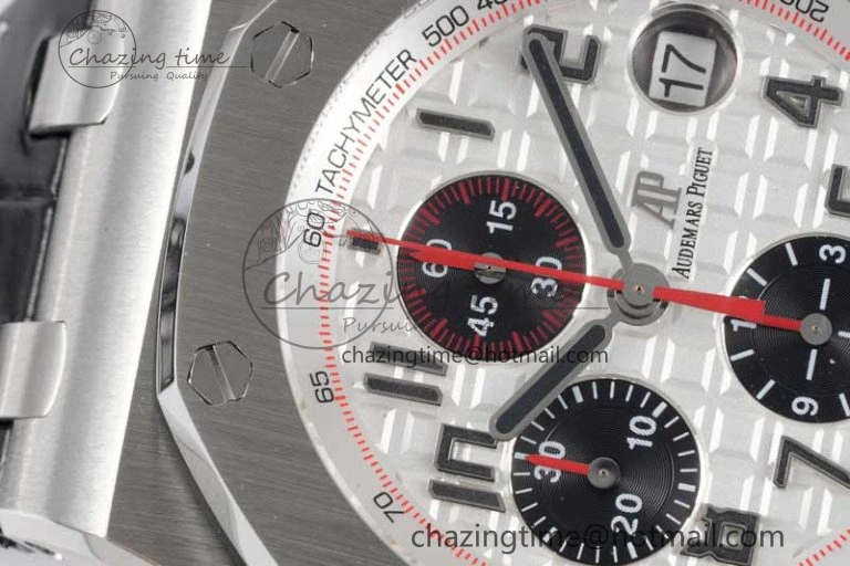 Royal Oak Offshore 42mm SS APF 1:1 Best Edition White Black Dial on Black Leather Strap A7750