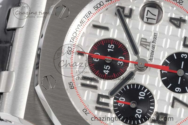 Royal Oak Offshore 42mm SS APF 1:1 Best Edition White Black Dial on Black Leather Strap A7750