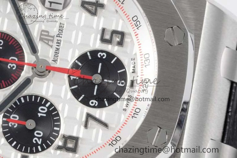 Royal Oak Offshore 42mm SS APF 1:1 Best Edition White Black Dial on Black Leather Strap A7750