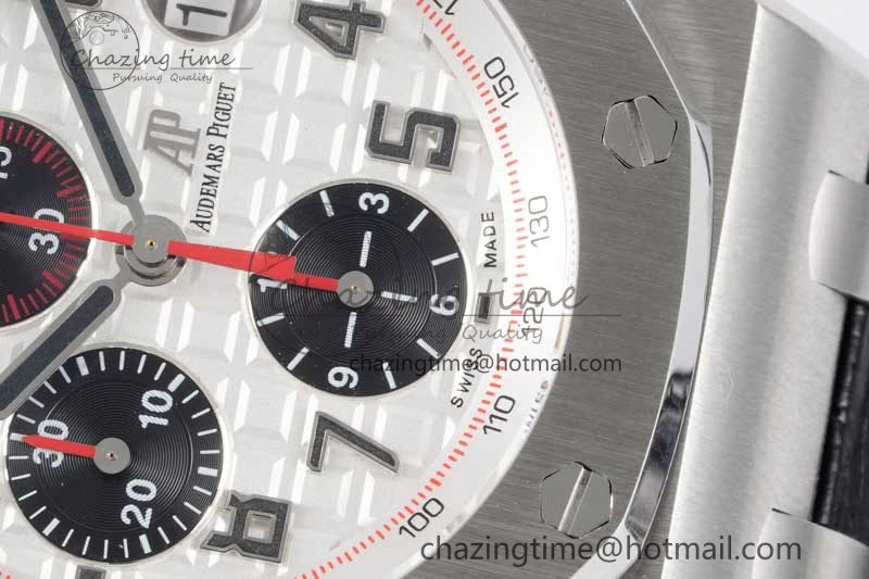 Royal Oak Offshore 42mm SS APF 1:1 Best Edition White Black Dial on Black Leather Strap A7750