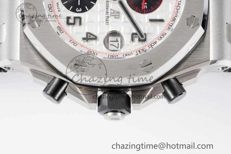 Royal Oak Offshore 42mm SS APF 1:1 Best Edition White Black Dial on Black Leather Strap A7750