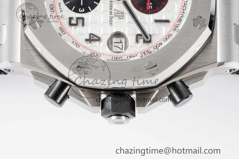 Royal Oak Offshore 42mm SS APF 1:1 Best Edition White Black Dial on Black Leather Strap A7750