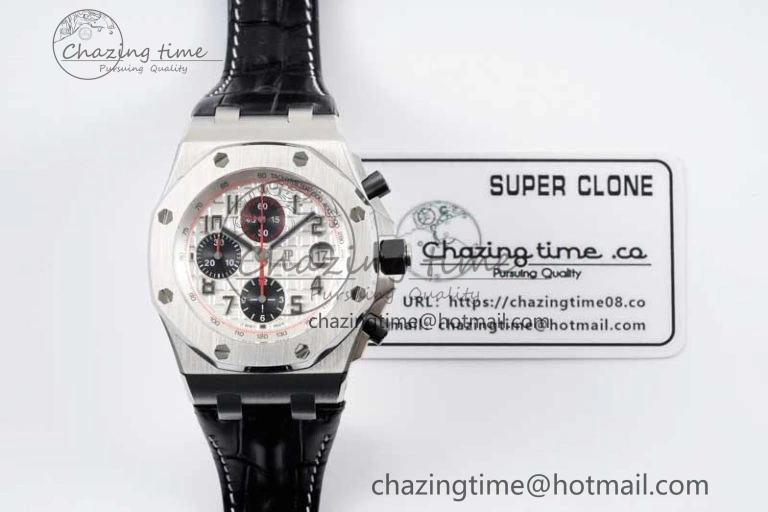 Royal Oak Offshore 42mm SS APF 1:1 Best Edition White Black Dial on Black Leather Strap A7750