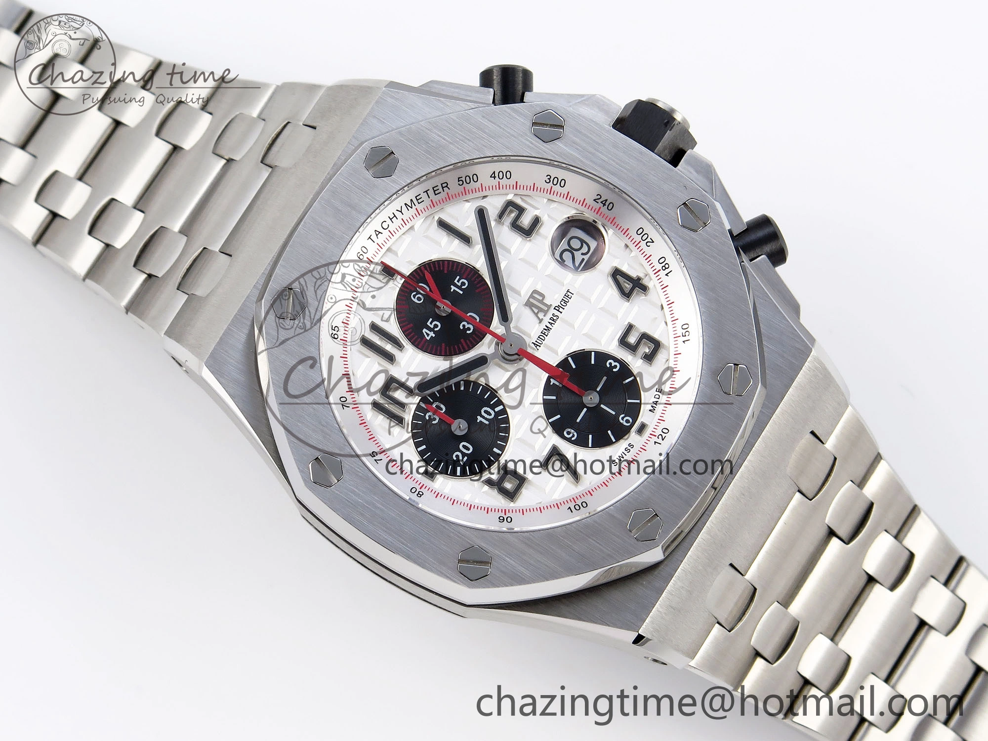 Royal Oak Offshore 42mm SS APF 1:1 Best Edition White Black Dial on SS Bracelet Strap A7750