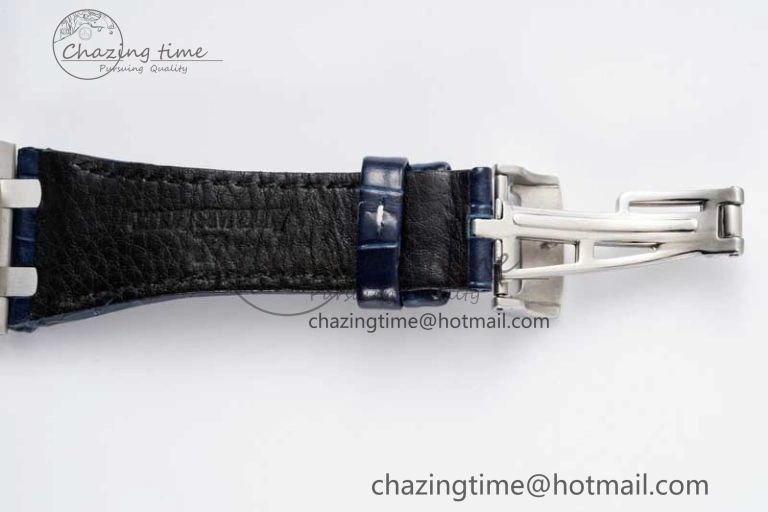 Royal Oak Offshore 42mm SS APF 1:1 Best Edition White Blue Dial on Blue Leather Strap A7750