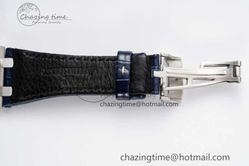 Royal Oak Offshore 42mm SS APF 1:1 Best Edition White Blue Dial on Blue Leather Strap A7750