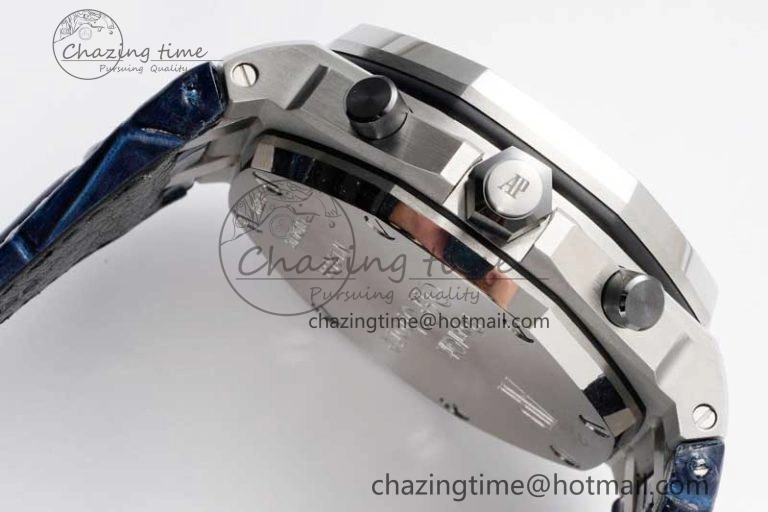 Royal Oak Offshore 42mm SS APF 1:1 Best Edition White Blue Dial on Blue Leather Strap A7750