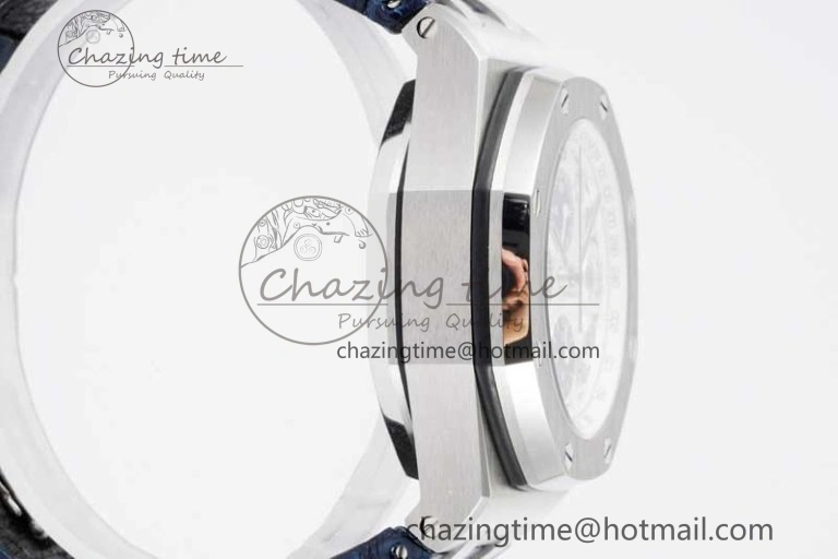Royal Oak Offshore 42mm SS APF 1:1 Best Edition White Blue Dial on Blue Leather Strap A7750
