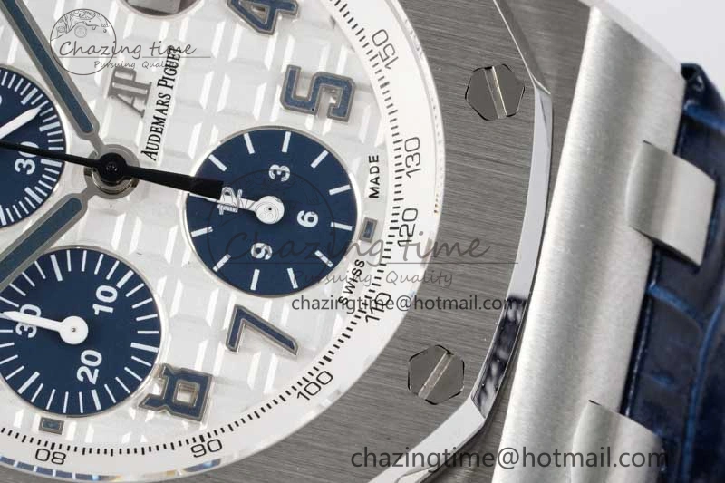 Royal Oak Offshore 42mm SS APF 1:1 Best Edition White Blue Dial on Blue Leather Strap A7750