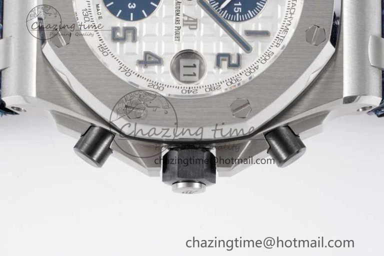 Royal Oak Offshore 42mm SS APF 1:1 Best Edition White Blue Dial on Blue Leather Strap A7750