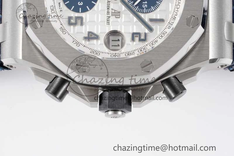 Royal Oak Offshore 42mm SS APF 1:1 Best Edition White Blue Dial on Blue Leather Strap A7750