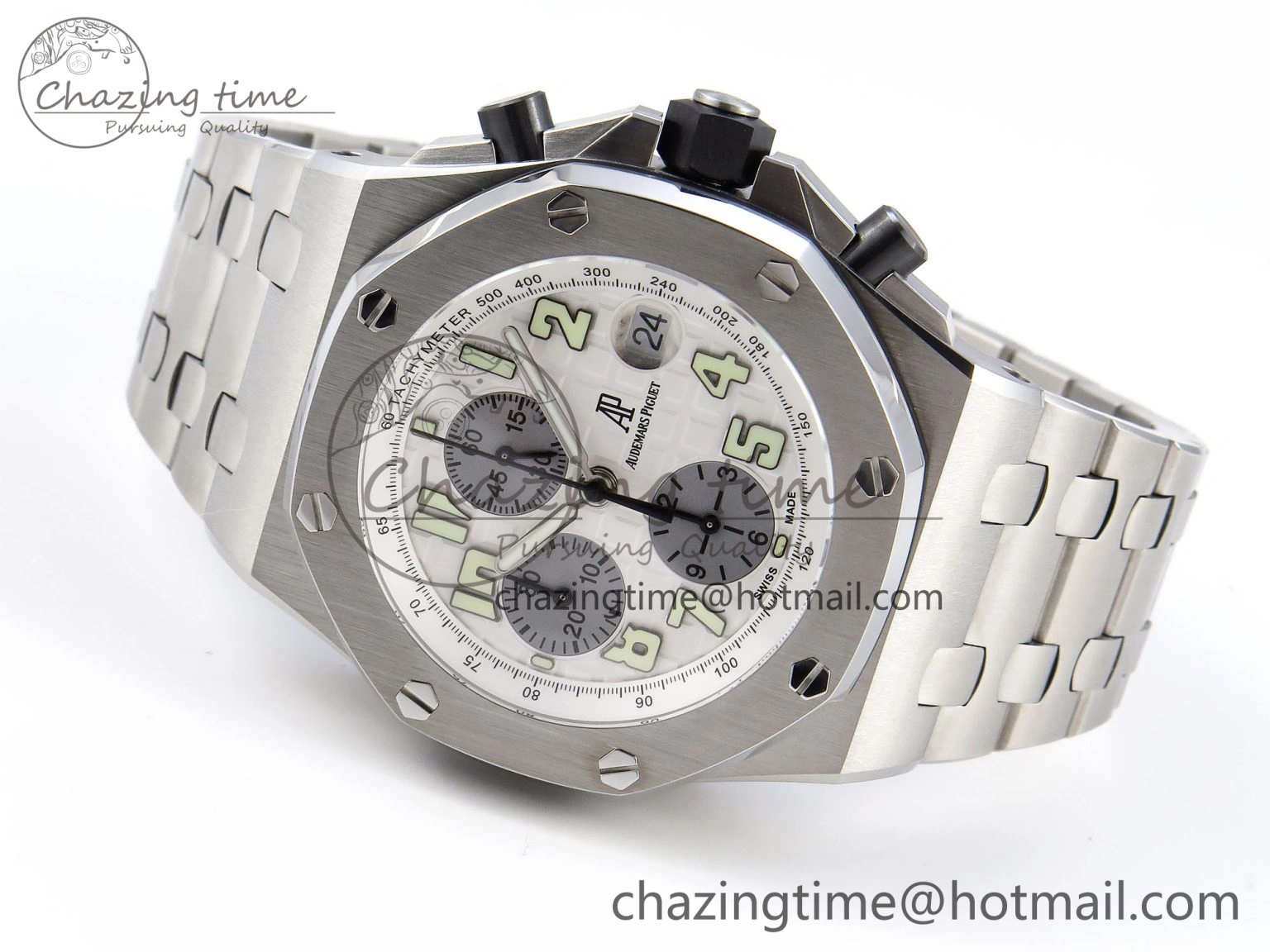 Royal Oak Offshore 42mm SS APF 1:1 Best Edition White Silver Dial on SS Bracelet Strap A7750