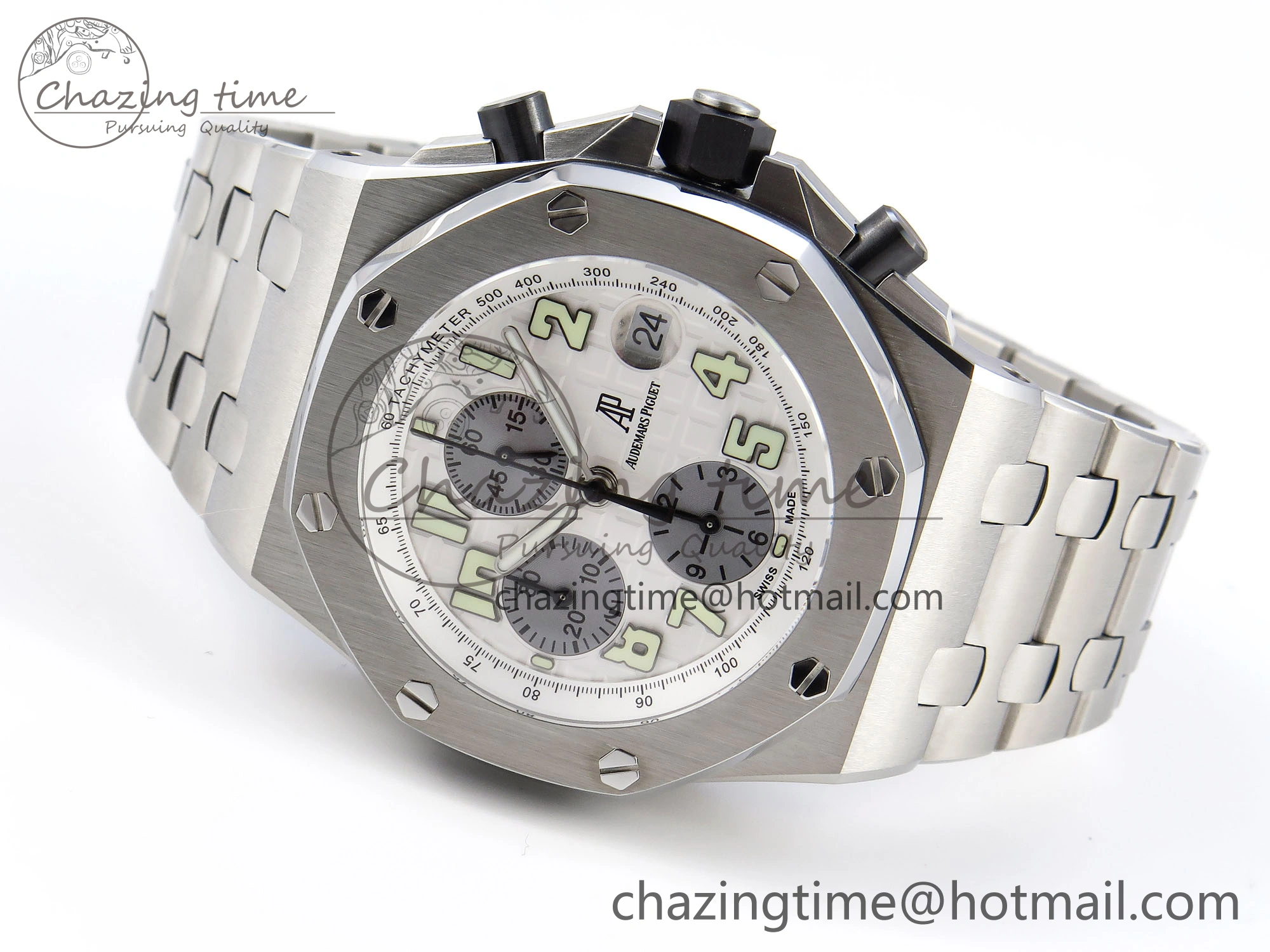 Royal Oak Offshore 42mm SS APF 1:1 Best Edition White Silver Dial on SS Bracelet Strap A7750