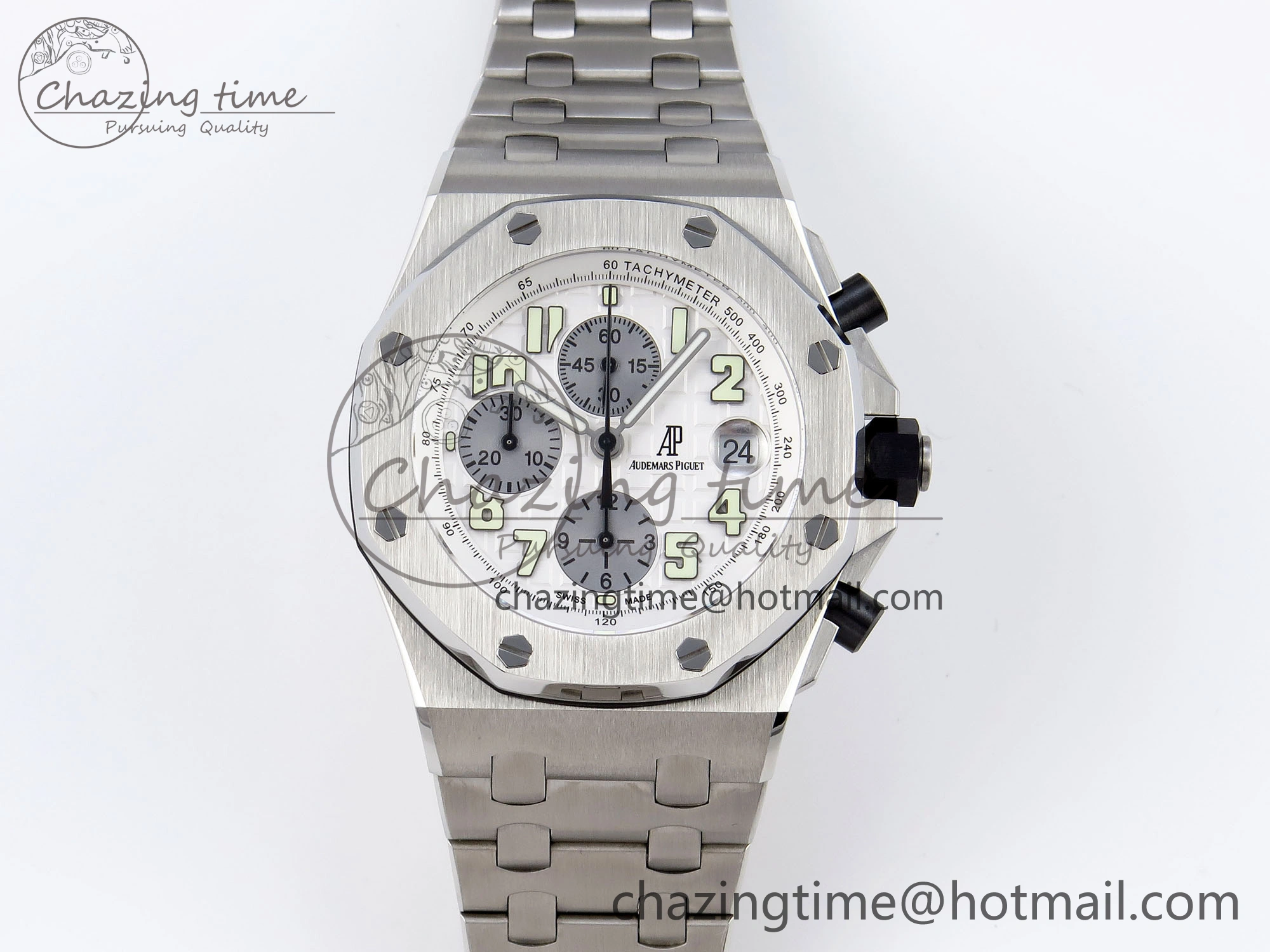 Royal Oak Offshore 42mm SS APF 1:1 Best Edition White Silver Dial on SS Bracelet Strap A7750