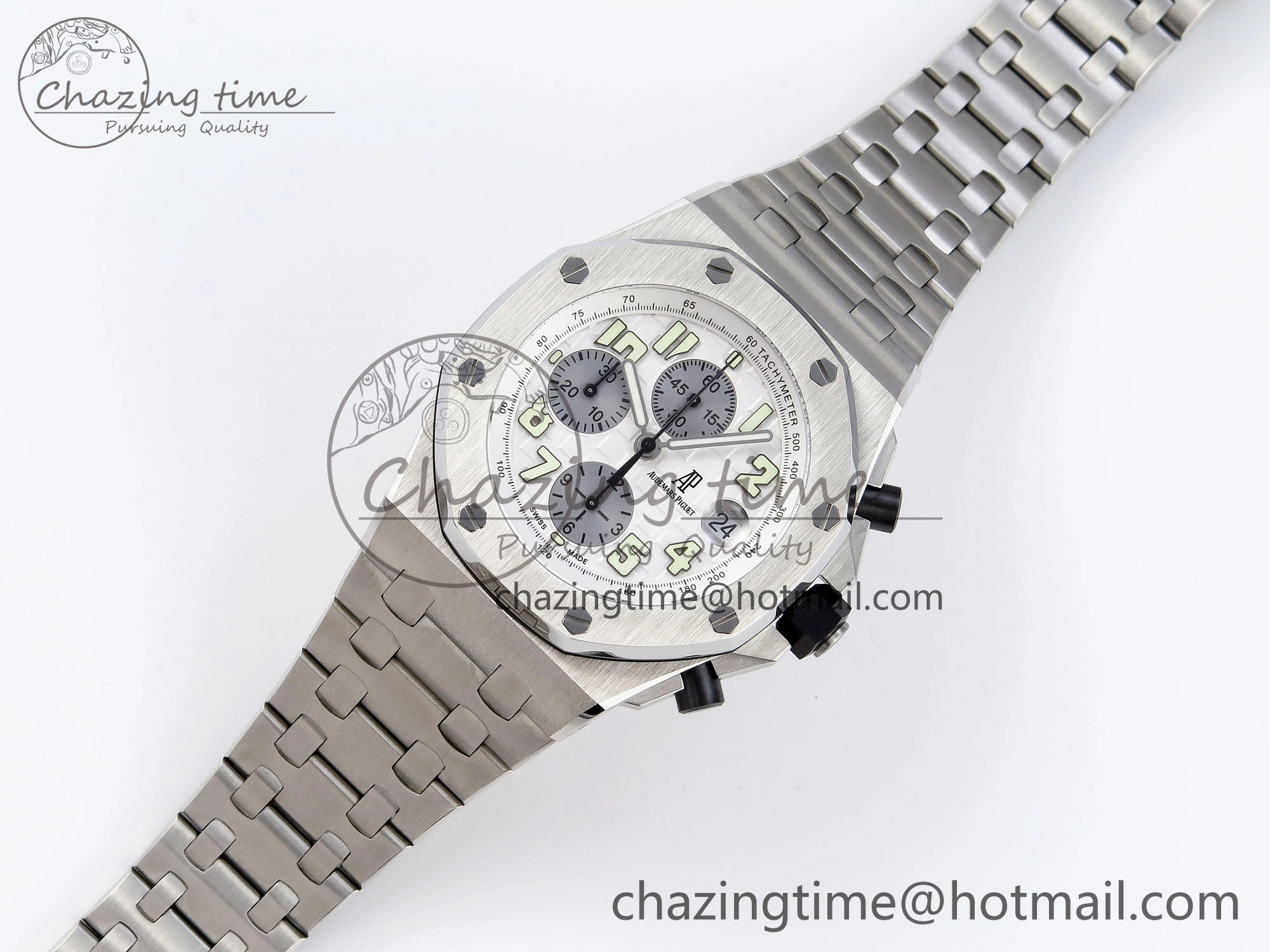 Royal Oak Offshore 42mm SS APF 1:1 Best Edition White Silver Dial on SS Bracelet Strap A7750