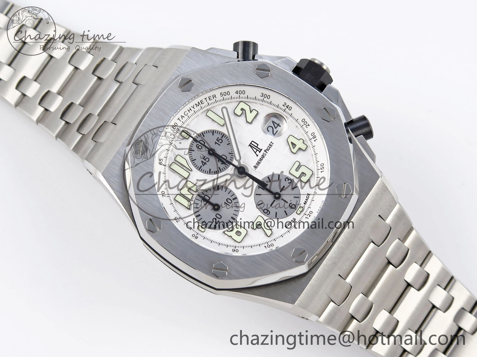 Royal Oak Offshore 42mm SS APF 1:1 Best Edition White Silver Dial on SS Bracelet Strap A7750