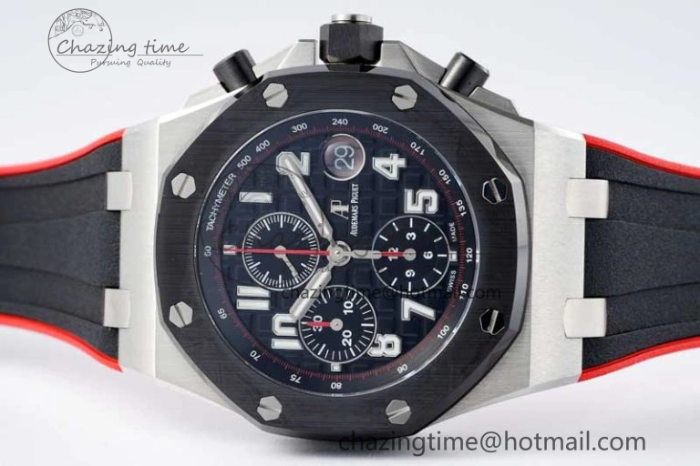 Royal Oak Offshore 42mm SS Black Ceramic Bezel APF 1:1 Best Edition Black Dial on Black Red Rubber Strap A3126
