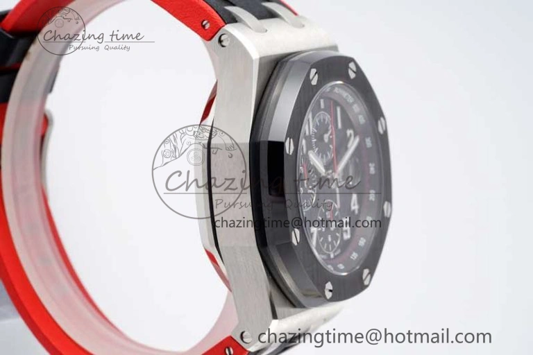 Royal Oak Offshore 42mm SS Black Ceramic Bezel APF 1:1 Best Edition Black Dial on Black Red Rubber Strap A3126