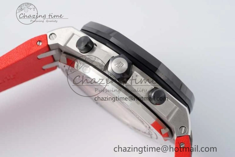 Royal Oak Offshore 42mm SS Black Ceramic Bezel APF 1:1 Best Edition Black Dial on Black Red Rubber Strap A3126