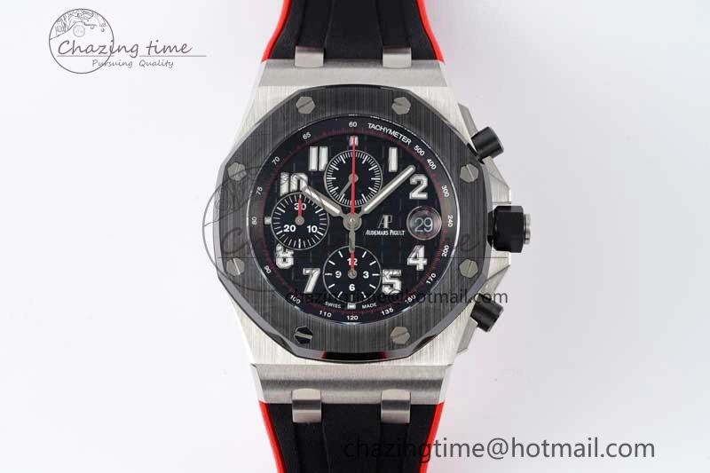 Royal Oak Offshore 42mm SS Black Ceramic Bezel APF 1:1 Best Edition Black Dial on Black Red Rubber Strap A3126