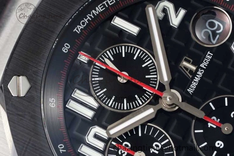 Royal Oak Offshore 42mm SS Black Ceramic Bezel APF 1:1 Best Edition Black Dial on Black Red Rubber Strap A3126