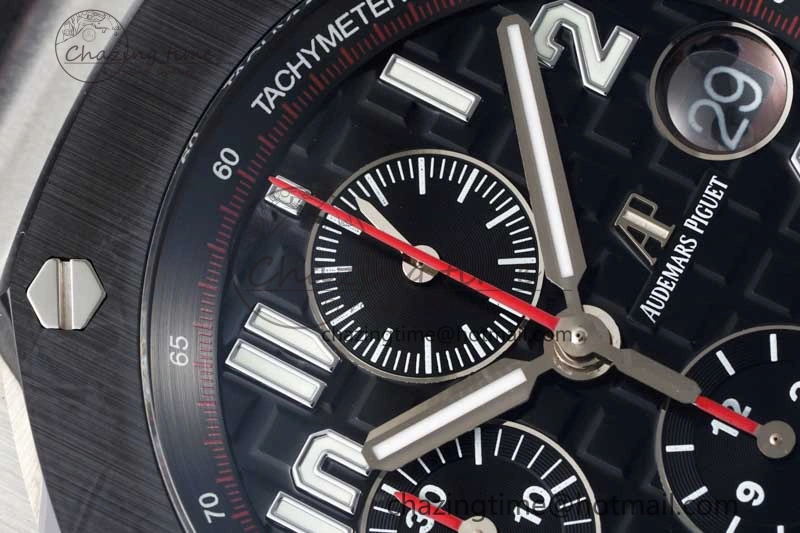 Royal Oak Offshore 42mm SS Black Ceramic Bezel APF 1:1 Best Edition Black Dial on Black Red Rubber Strap A3126