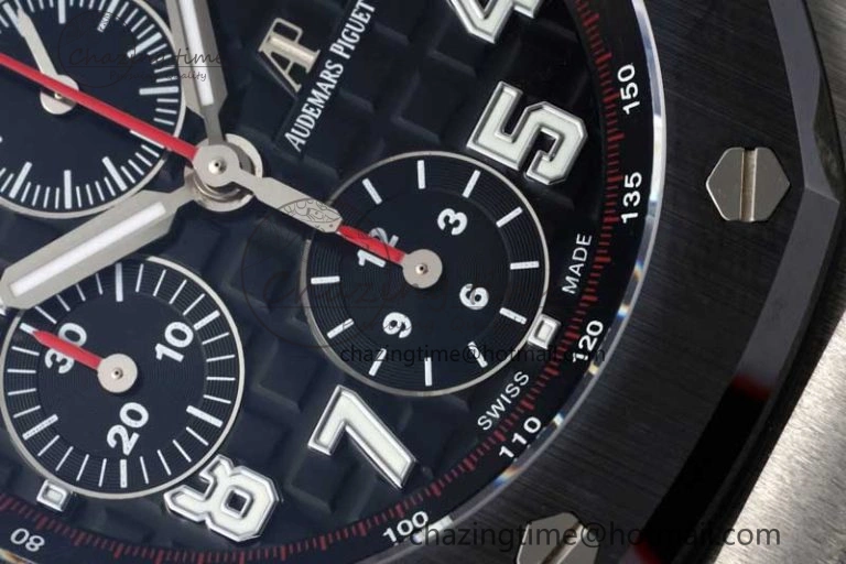 Royal Oak Offshore 42mm SS Black Ceramic Bezel APF 1:1 Best Edition Black Dial on Black Red Rubber Strap A3126