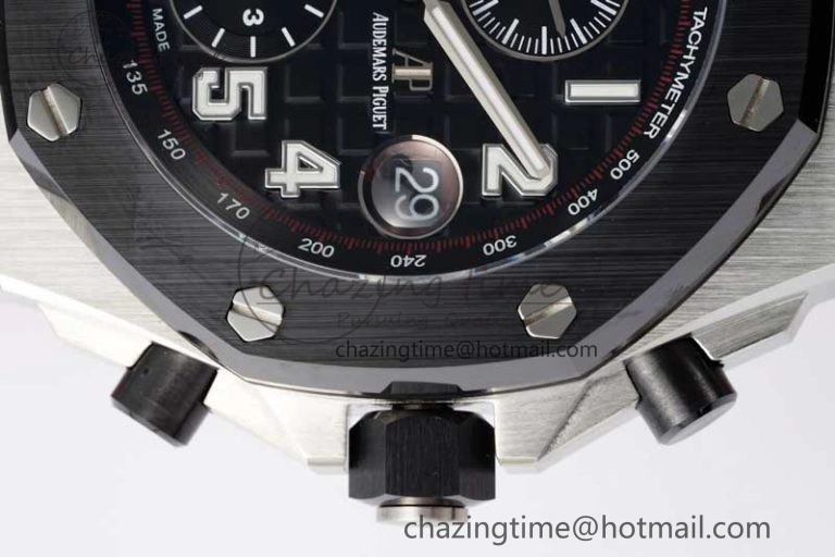 Royal Oak Offshore 42mm SS Black Ceramic Bezel APF 1:1 Best Edition Black Dial on Black Red Rubber Strap A3126
