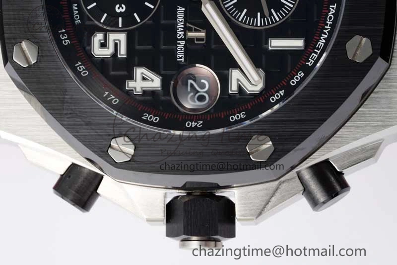 Royal Oak Offshore 42mm SS Black Ceramic Bezel APF 1:1 Best Edition Black Dial on Black Red Rubber Strap A3126