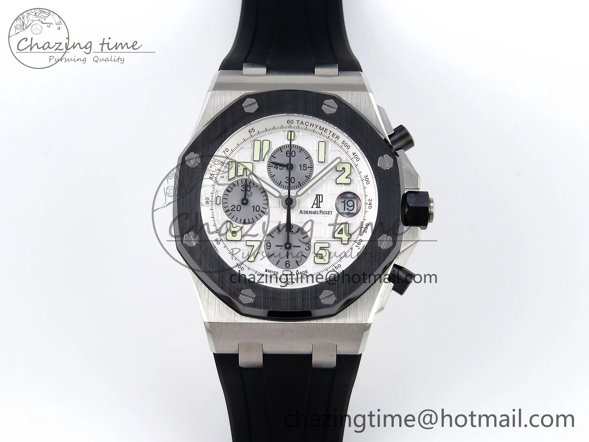 Royal Oak Offshore 42mm SS Black Ceramic Bezel APF 1:1 Best Edition White Silver Dial on Black Rubber Strap A7750