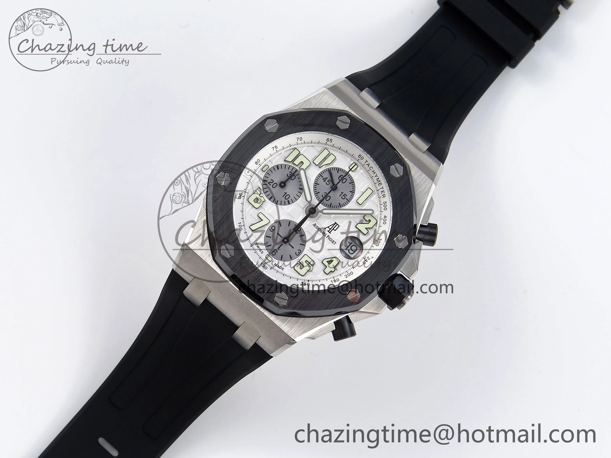 Royal Oak Offshore 42mm SS Black Ceramic Bezel APF 1:1 Best Edition White Silver Dial on Black Rubber Strap A7750