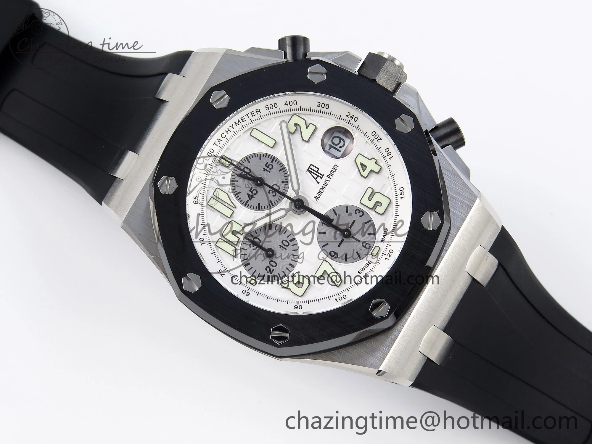 Royal Oak Offshore 42mm SS Black Ceramic Bezel APF 1:1 Best Edition White Silver Dial on Black Rubber Strap A7750