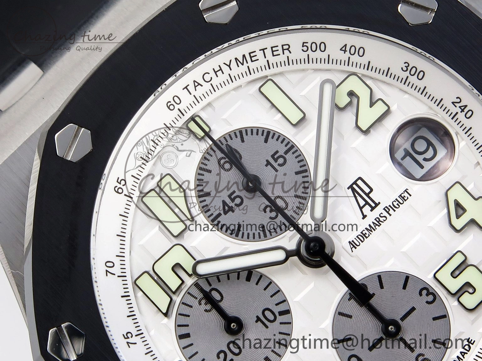 Royal Oak Offshore 42mm SS Black Ceramic Bezel APF 1:1 Best Edition White Silver Dial on Black Rubber Strap A7750