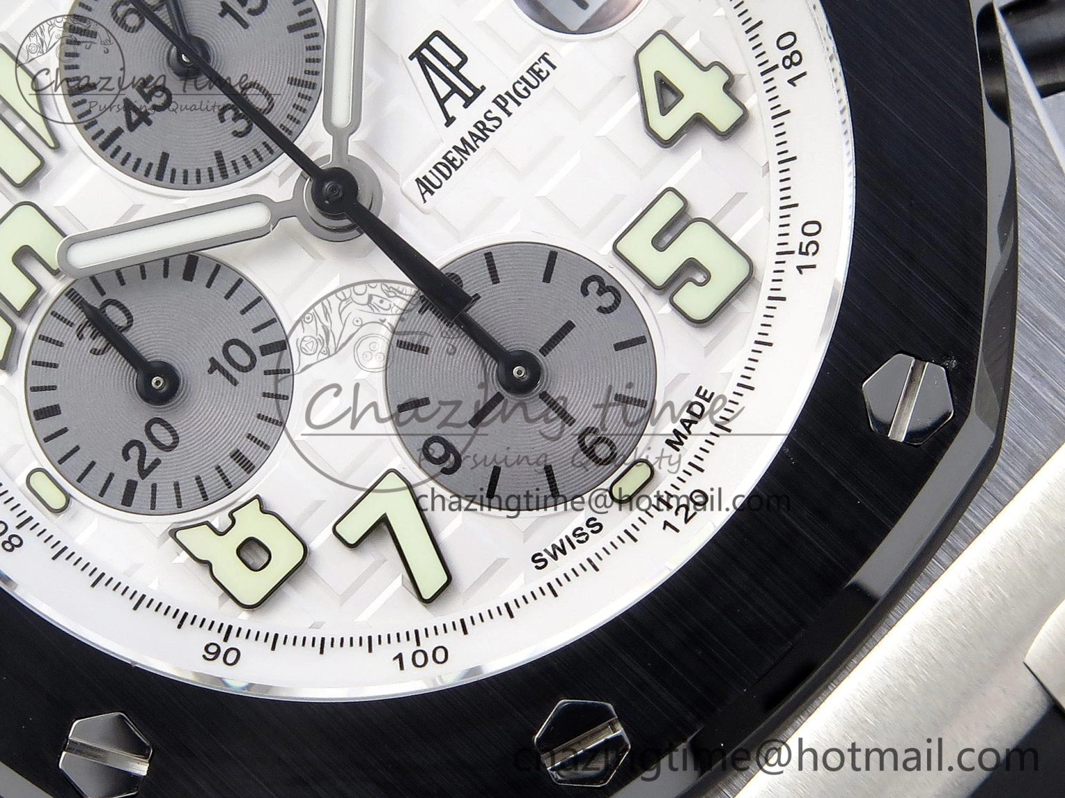 Royal Oak Offshore 42mm SS Black Ceramic Bezel APF 1:1 Best Edition White Silver Dial on Black Rubber Strap A7750
