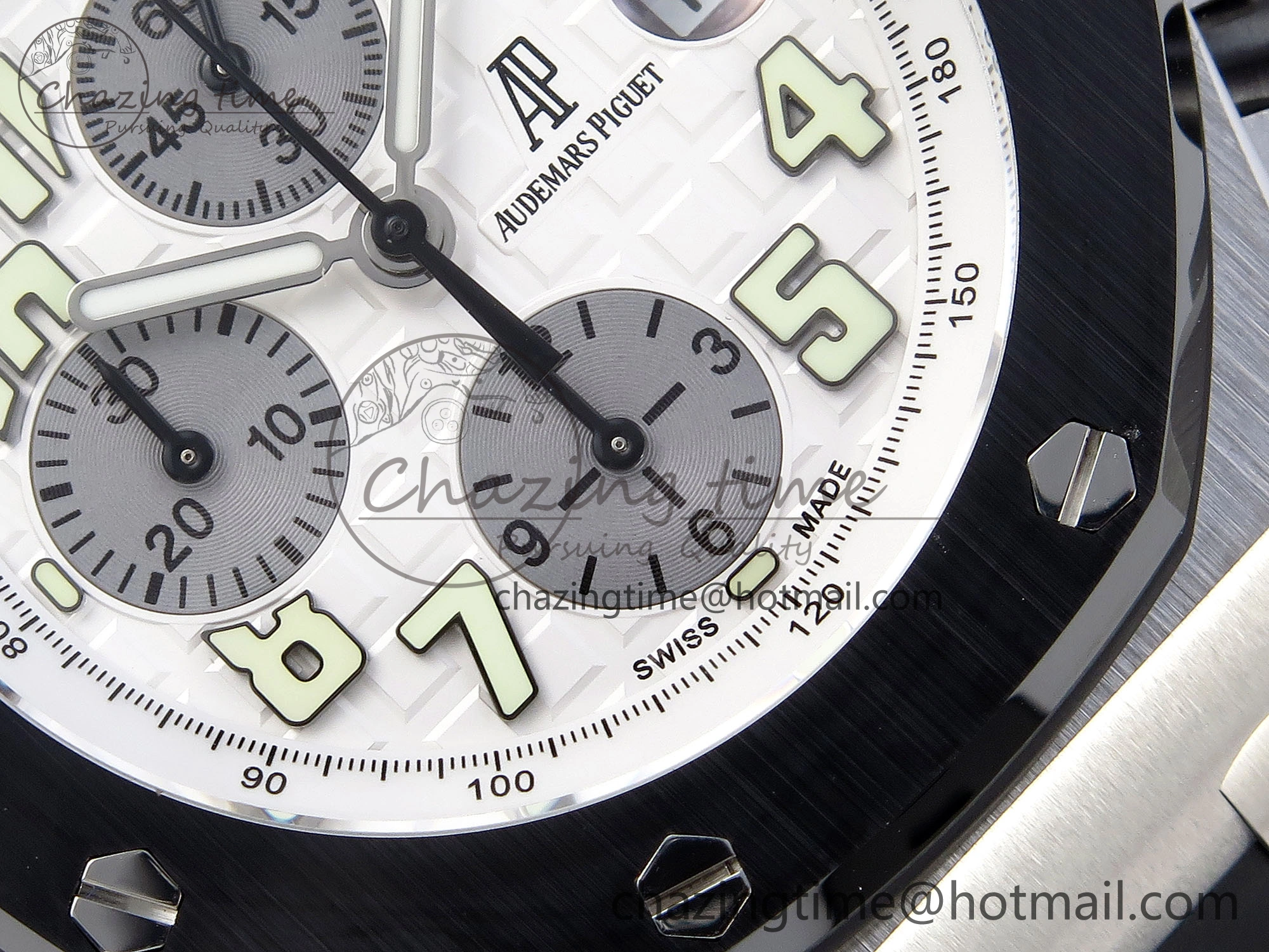 Royal Oak Offshore 42mm SS Black Ceramic Bezel APF 1:1 Best Edition White Silver Dial on Black Rubber Strap A7750