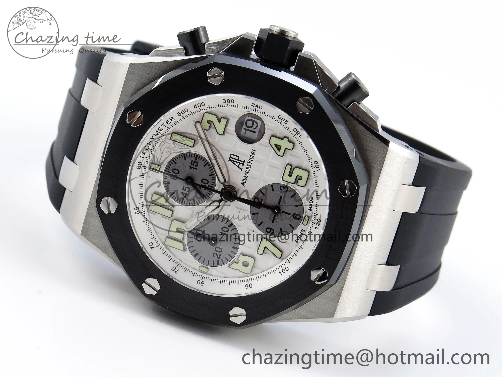 Royal Oak Offshore 42mm SS Black Ceramic Bezel APF 1:1 Best Edition White Silver Dial on Black Rubber Strap A7750