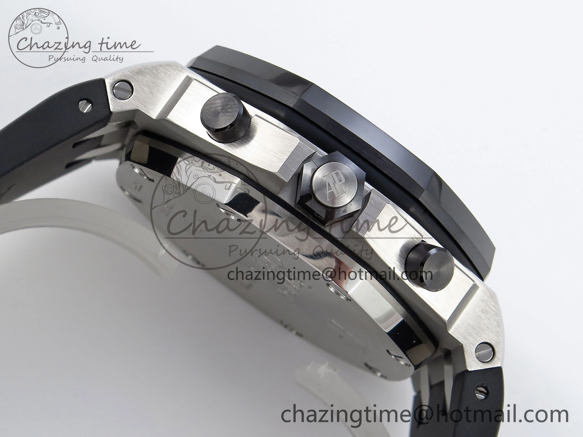 Royal Oak Offshore 42mm SS Black Ceramic Bezel APF 1:1 Best Edition White Silver Dial on Black Rubber Strap A7750