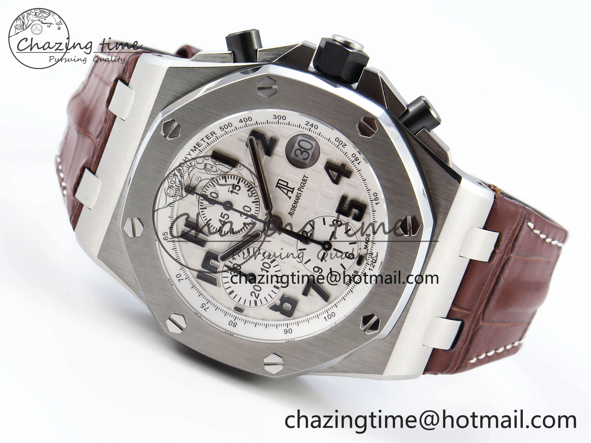 Royal Oak Offshore 42mm Safari SS APF 1:1 Best Edition White Dial on Brown Leather Strap A7750