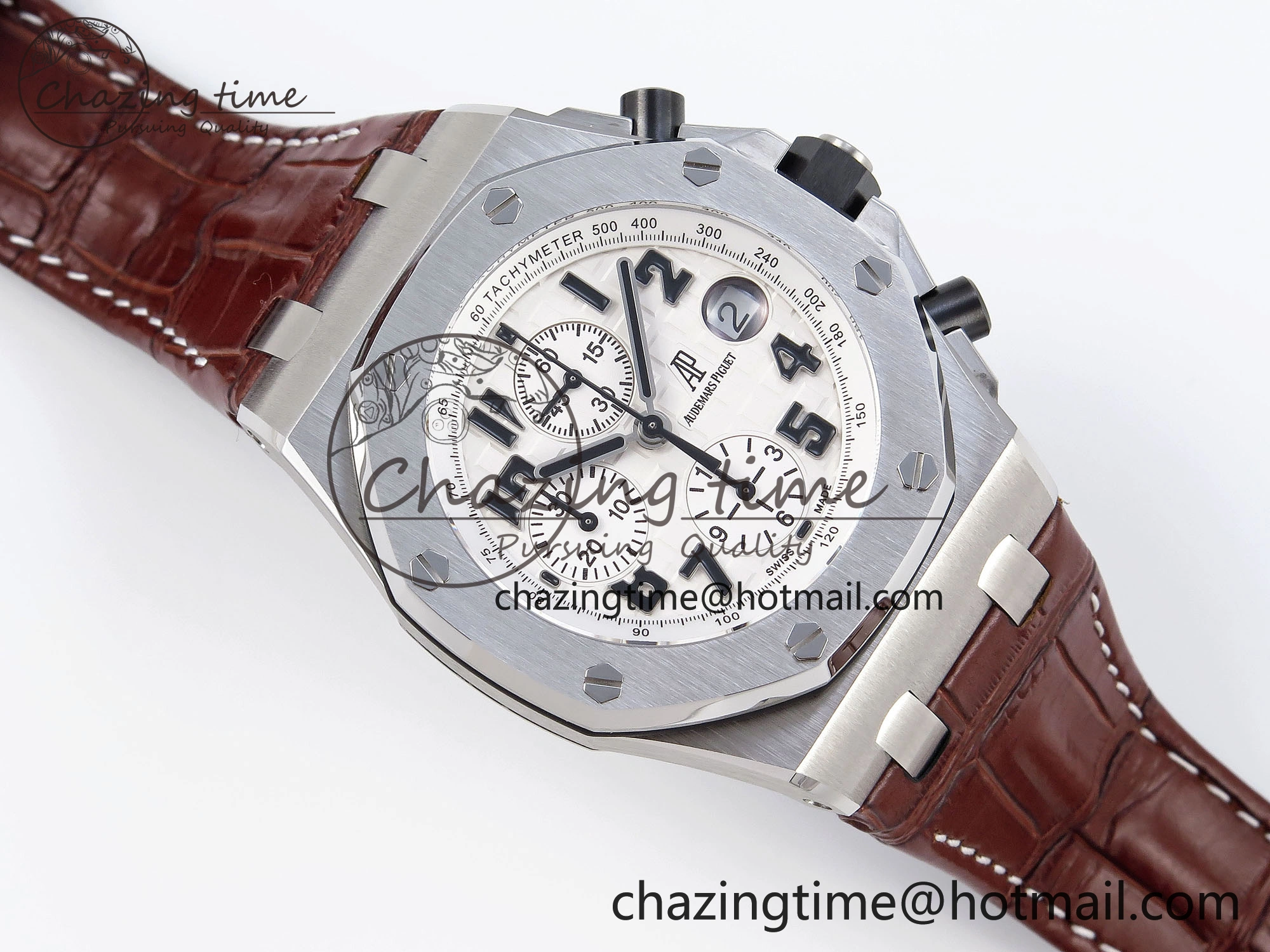 Royal Oak Offshore 42mm Safari SS APF 1:1 Best Edition White Dial on Brown Leather Strap A7750