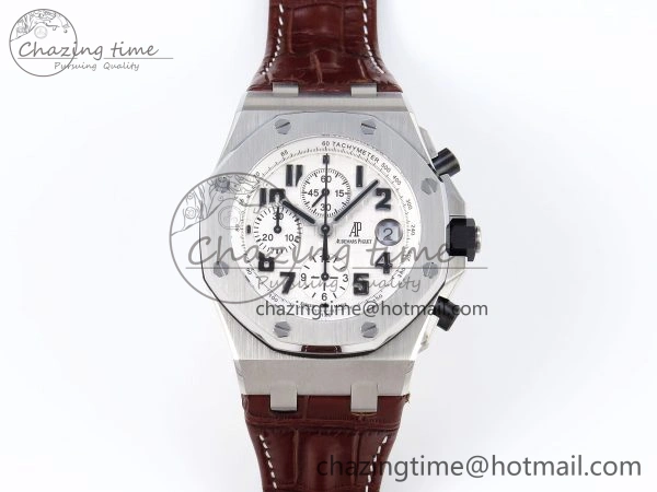 Royal Oak Offshore 42mm Safari SS APF 1:1 Best Edition White Dial on Brown Leather Strap A7750