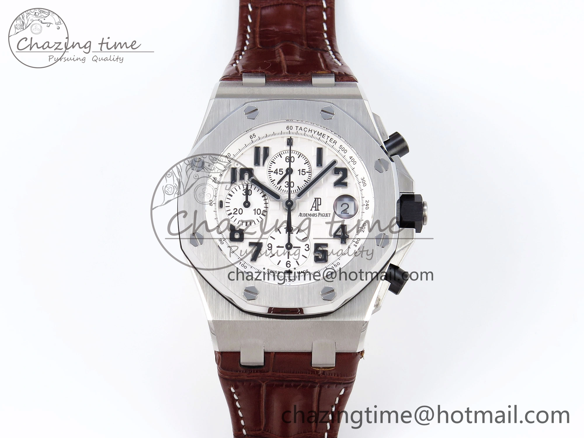 Royal Oak Offshore 42mm Safari SS APF 1:1 Best Edition White Dial on Brown Leather Strap A7750