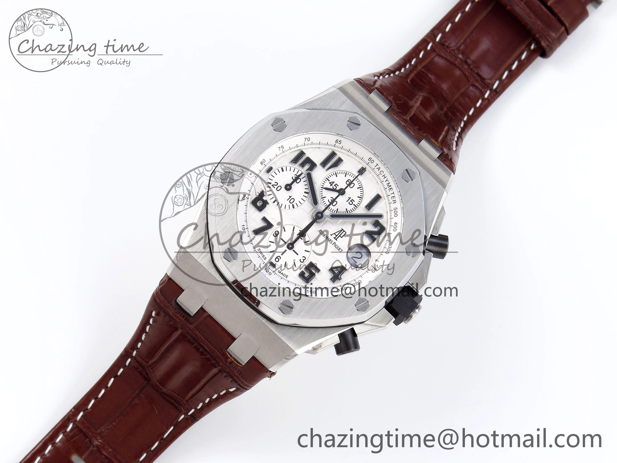 Royal Oak Offshore 42mm Safari SS APF 1:1 Best Edition White Dial on Brown Leather Strap A7750