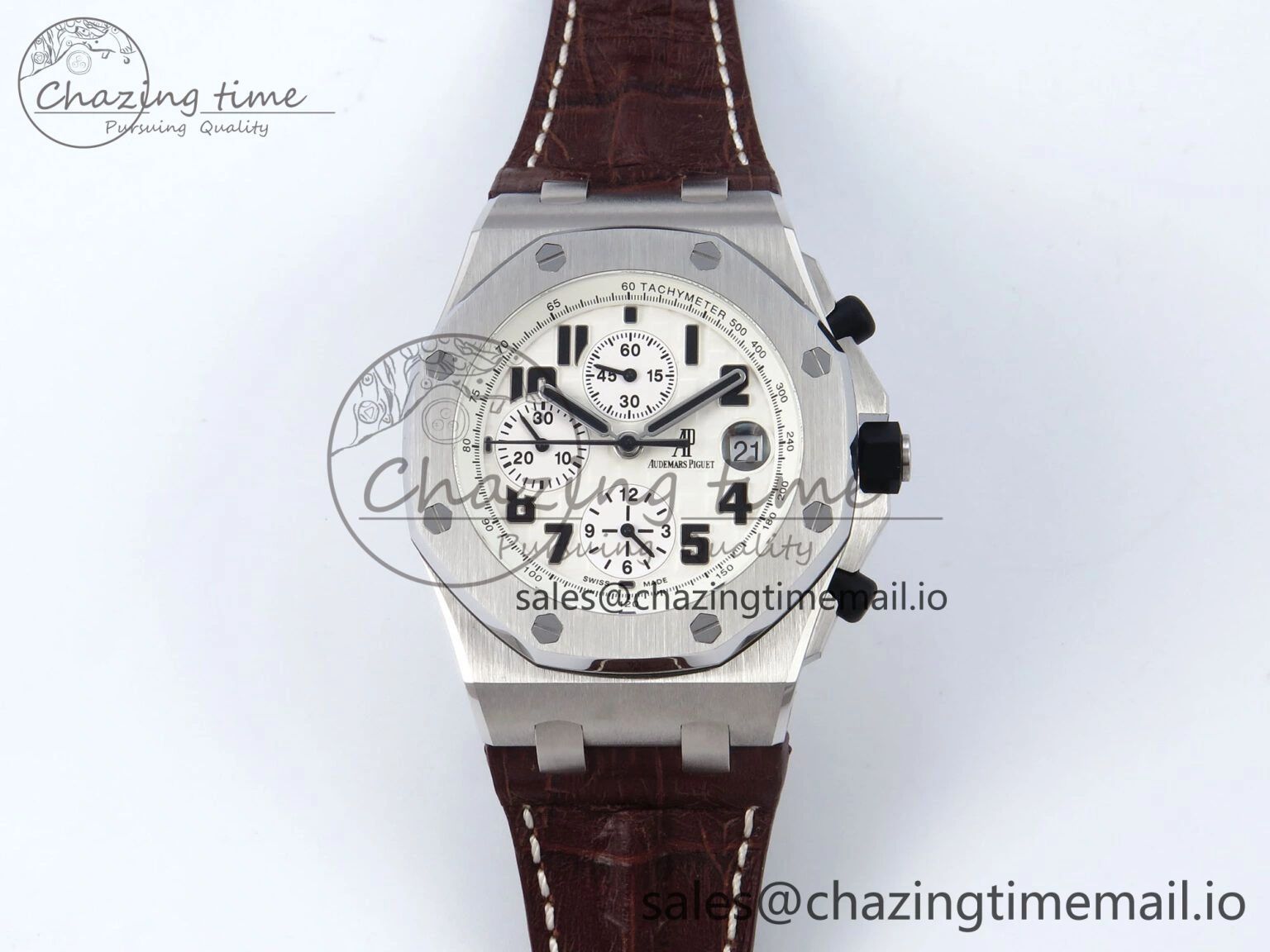 Royal Oak Offshore 42mm Safari TKF Best Edition White Dial on Brown Leather Strap A7750