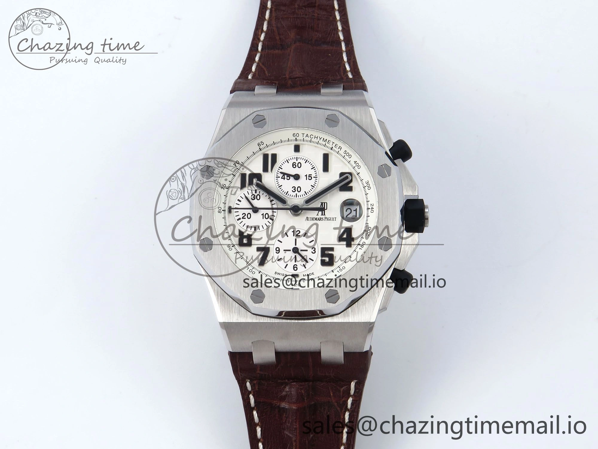 Royal Oak Offshore 42mm Safari TKF Best Edition White Dial on Brown Leather Strap A7750