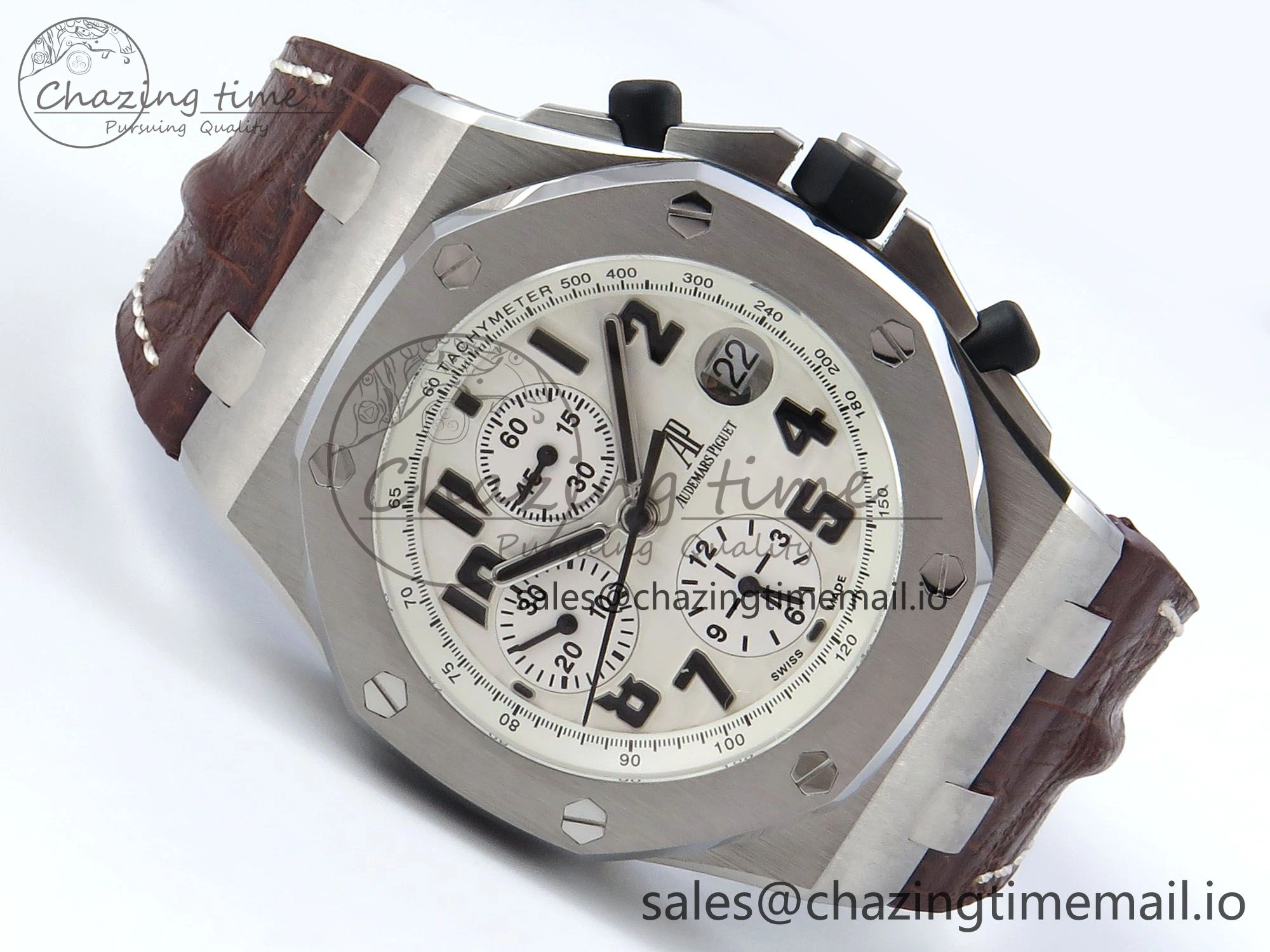 Royal Oak Offshore 42mm Safari TKF Best Edition White Dial on Brown Leather Strap A7750